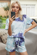 Load image into Gallery viewer, Summer Printed Dyed Pajamas with Short Sleeved Gradient-colored Draw-down Home Clothing Set

