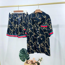 Load image into Gallery viewer, Autumn couple ice silk pajamas women fashion short sleeve suit men Korean leisure silk ladies cardigan home service
