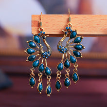 Load image into Gallery viewer, Vintage peacock ethnic style openwork earrings Personalized European and American earrings Dark green diamond-set alloy earrings
