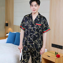 Load image into Gallery viewer, Autumn couple ice silk pajamas women fashion short sleeve suit men Korean leisure silk ladies cardigan home service

