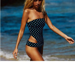 Swimwear Women's Pop-up Swimsuit Wave Point Retro Jumpsuit Print Bikini Smear Breast Thin Swimsuit Swimsuit Girl