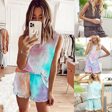 Load image into Gallery viewer, Summer Style Tie Dyed Leopard Print Pajamas Sleeveless Gradient Home Wear Set
