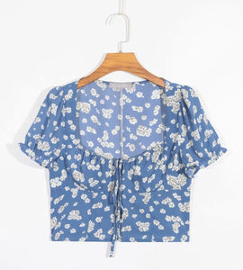 New printed short-sleeved sexy lace-up shirt in summer