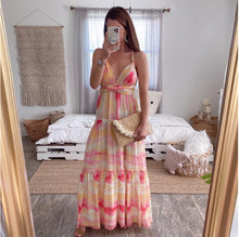 Load image into Gallery viewer, Summer new women&#39;s gradient deep V multi-rope hanging neck stitching irregular dress
