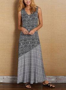 New Bohemian Holiday Dress Sleeveless Stitching Printed Dress