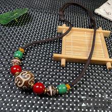 Load image into Gallery viewer, Tibetan pattern beads lanyard clavicle chain with Aka red Xueba glass accessories necklace
