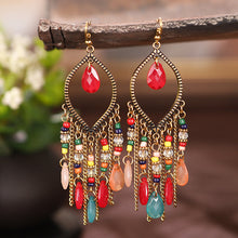 Load image into Gallery viewer, Antique gold-plated long fringed earrings for women vintage waterdrop bohemian chain earrings
