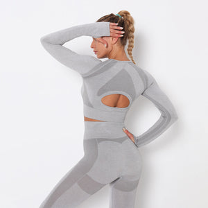 Sexy open navel top women's tight quick dry exercise long sleeve running fitness yoga suit breathable T-shirt