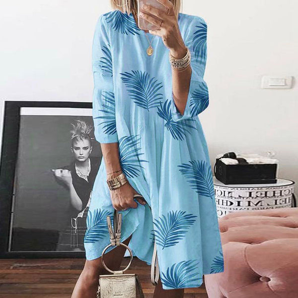 Vintage Print O Neck Digital Print Multicolor Dress