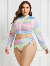 Load image into Gallery viewer, Conservative Printed Bikini Women&#39;s Split Long Sleeve Swimsuit 3-piece Tankini Set 910

