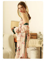 Load image into Gallery viewer, Three-piece Set Spring and Autumn Ice Silk Pajama Set Women's Printed Cute Strawberry Long Sleeve Cardigan Silk Strap Home Service Thin
