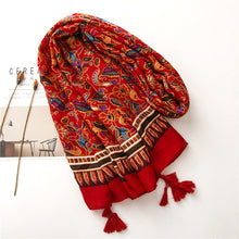 Load image into Gallery viewer, Ethnic style cotton linen Scarf Tibet Grassland Bohemian matching silk Red scarf
