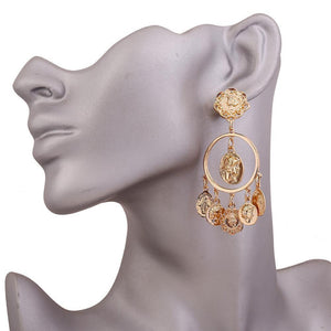 Baroque Mississippi Style Head Coin Circle Hollow Earrings