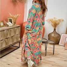 Load image into Gallery viewer, Sexy V-neck long-sleeved print swing dress
