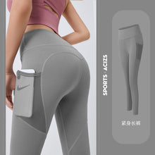 Load image into Gallery viewer, Peach hip fitness pants thin quick-dry elastic sports tights mesh screen side pocket running bottom yoga pants.
