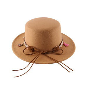 Women's New Woolen Retro Flat Top Hat