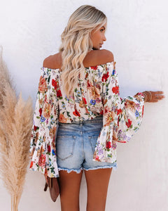 Printed one-shoulder flared sleeves and high-rise versatile top
