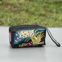 Load image into Gallery viewer, Yunnan ethnic style embroidery three zipper multi function women&#39;s change mobile phone bag to store make-up hand bag

