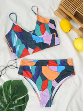 Load image into Gallery viewer, Sexy Multicolor Geometric Print V-neck Bikini Split Swimsuit Cross Swimsuit

