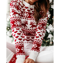 Load image into Gallery viewer, Knitted sweater women Christmas elk long-sleeved knitted sweater
