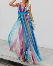 Load image into Gallery viewer, Sexy deep V rainbow mesh sling dress
