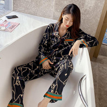 Load image into Gallery viewer, Autumn couple ice silk pajamas women fashion short sleeve suit men Korean leisure silk ladies cardigan home service
