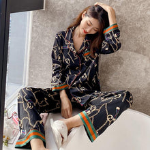 Load image into Gallery viewer, Autumn couple ice silk pajamas women fashion short sleeve suit men Korean leisure silk ladies cardigan home service
