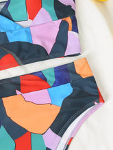Load image into Gallery viewer, Sexy Multicolor Geometric Print V-neck Bikini Split Swimsuit Cross Swimsuit
