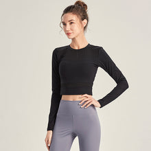 Load image into Gallery viewer, Exercise jacket women long sleeves thin tights yoga clothes on clothes fast dry T shirt running belly squeeze fitness clothes
