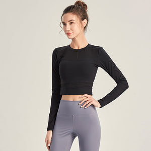 Exercise jacket women long sleeves thin tights yoga clothes on clothes fast dry T shirt running belly squeeze fitness clothes