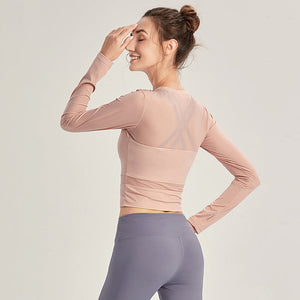 Exercise jacket women long sleeves thin tights yoga clothes on clothes fast dry T shirt running belly squeeze fitness clothes
