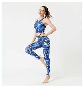 2 Pcs Suit Yoga Suit Women's Print Yoga Tights Back Sports Bra Fitness Suit