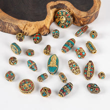 Load image into Gallery viewer, 1Pc 15 Styles Retro Nepal Beads Handmade Red Coral Tibetan Bead Antique Golden For Jewelry Components Making DIY Bracelets
