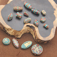 Load image into Gallery viewer, 1Pc 15 Styles Retro Nepal Beads Handmade Red Coral Tibetan Bead Antique Golden For Jewelry Components Making DIY Bracelets
