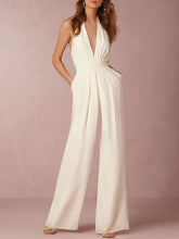 Load image into Gallery viewer, Solid Color Halter Wide Leg Pants Jumpsuit
