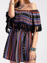 Load image into Gallery viewer, Off Shoulder Tassel Vintage Rompers
