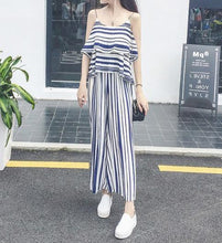 Load image into Gallery viewer, Stripe Spaghetti Strap Tops High Waist Wide Leg Pants 2 Pieces Set
