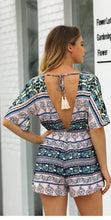 Load image into Gallery viewer, Print Deep V Neck Short Sleeve High Waist Jumpsuit Rompers
