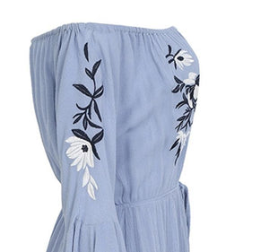 Off Shoulder Long Sleeve Embroidered Short Mini Dress