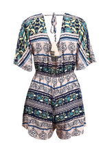 Load image into Gallery viewer, Print Deep V Neck Short Sleeve High Waist Jumpsuit Rompers
