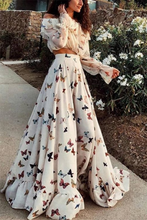 Load image into Gallery viewer, Butterfly Print Off Shoulder Long Sleeve Maxi Dress 2 Pieces Set
