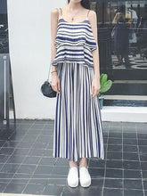 Load image into Gallery viewer, Stripe Spaghetti Strap Tops High Waist Wide Leg Pants 2 Pieces Set
