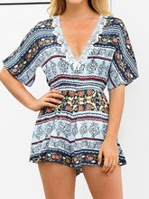 Load image into Gallery viewer, Print Deep V Neck Short Sleeve High Waist Jumpsuit Rompers
