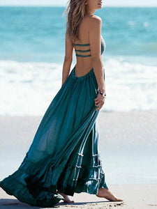 Fashion Sexy Off-Back Lace-up Beach Maxi Dress