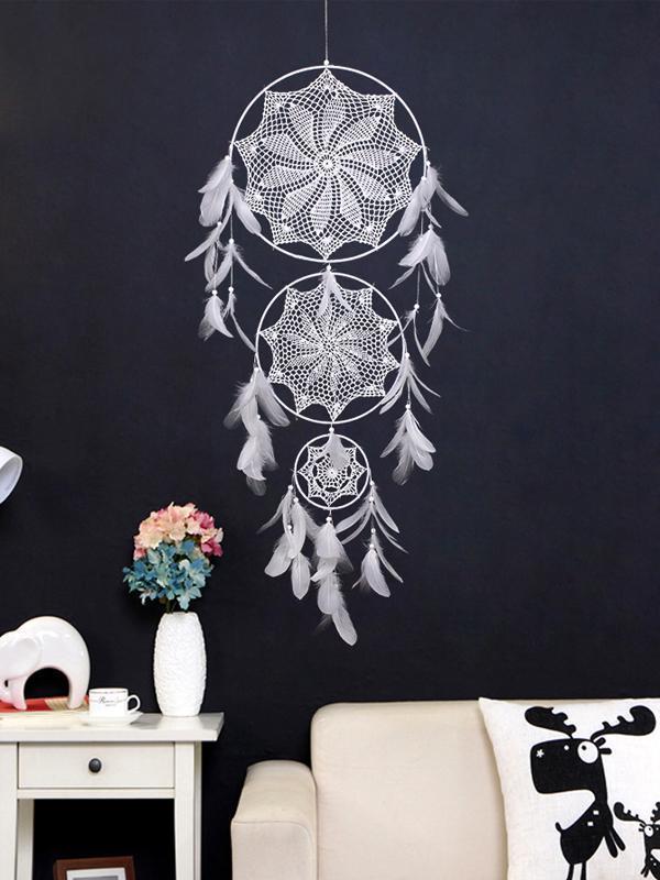 Handmade White Feather Boho Dream Catchers Wall Hanging Ornament