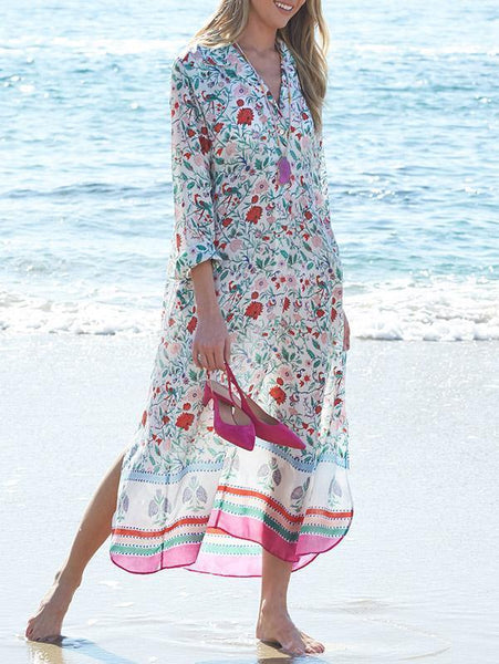 Print Long Sleeve Beach Swimwear Cover Up