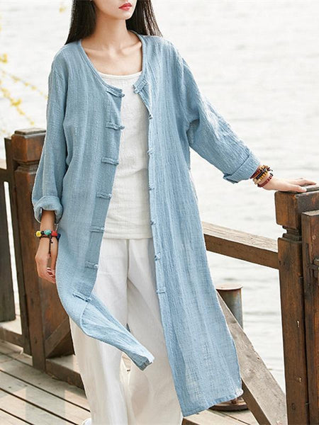 Linen Cotton Solid Color Vintage Outwear Cardigan