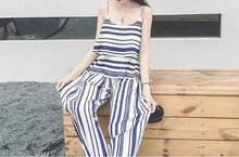 Load image into Gallery viewer, Stripe Spaghetti Strap Tops High Waist Wide Leg Pants 2 Pieces Set
