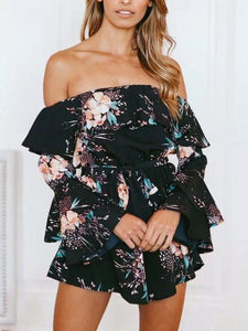 Flower Print Off Shoulder Beach Rompers