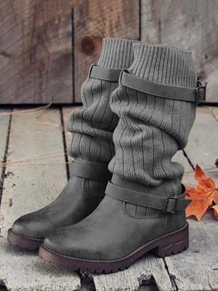 Women Winter Fashion Knit Mid Calf Boots